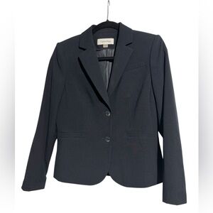 Calvin Klein Blazer 2 button Navy Blue Shoulder Pads Satin Lined Size 4